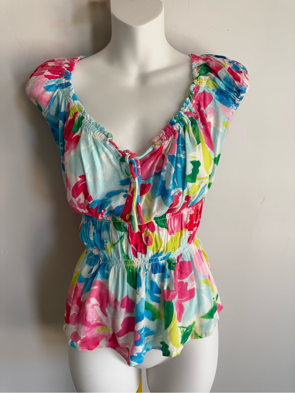 Old Navy Bright Multicolor Floral Tie-Front Peplum Blouse